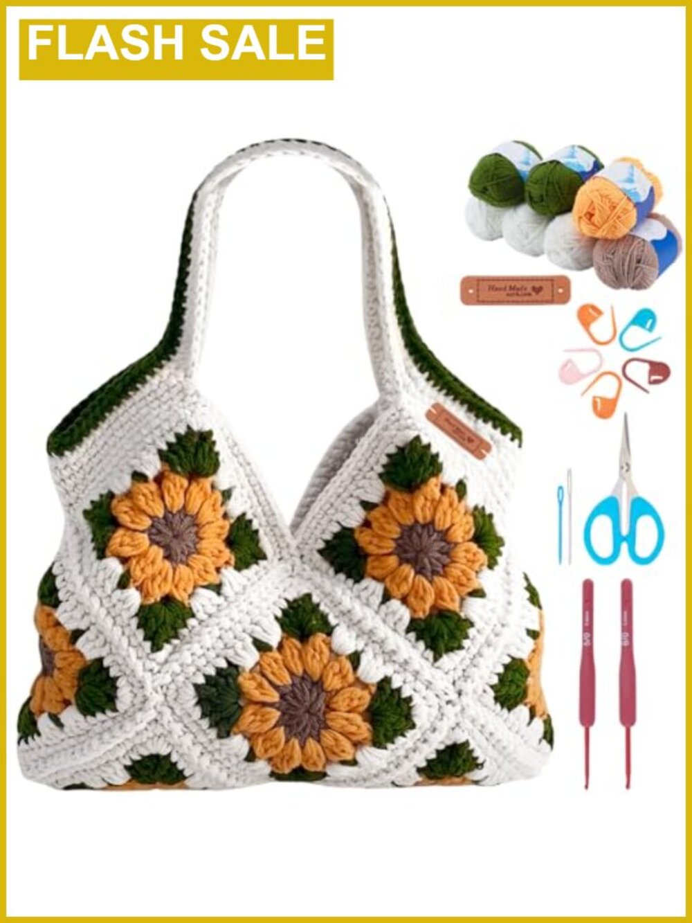 Crochet Sunflower Tote Bag Kit for Adults with Video Tutorials